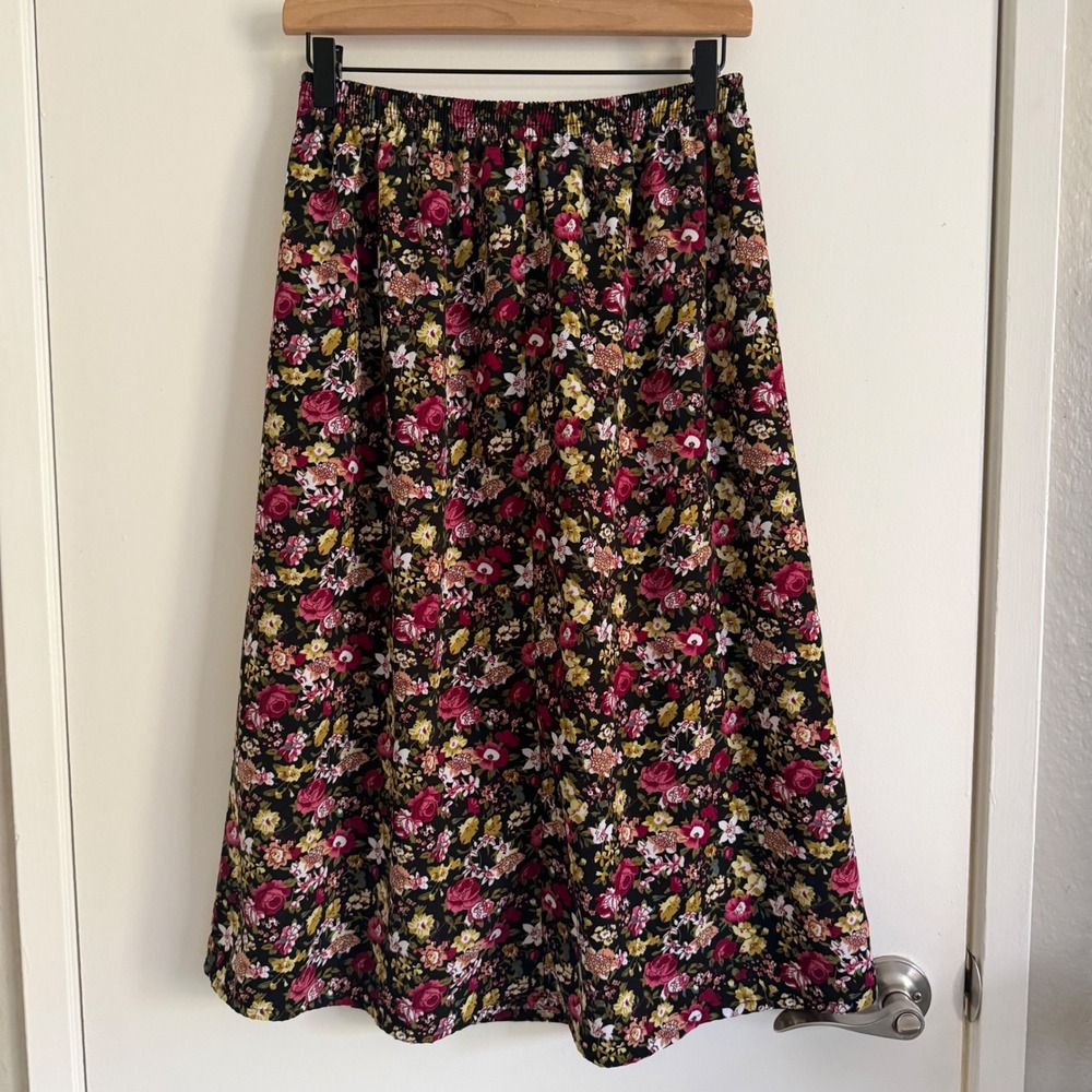 Blair Floral Midi Skirt Elastic Waist A-Line Coquette Cottagecore PracticalMagic